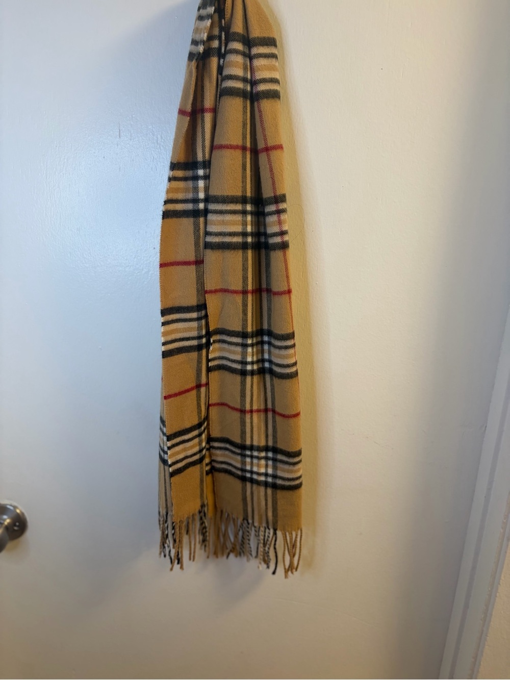 V. Fraas Vintage Camel Plaid Fringe Winter Scarf Made in Germany
